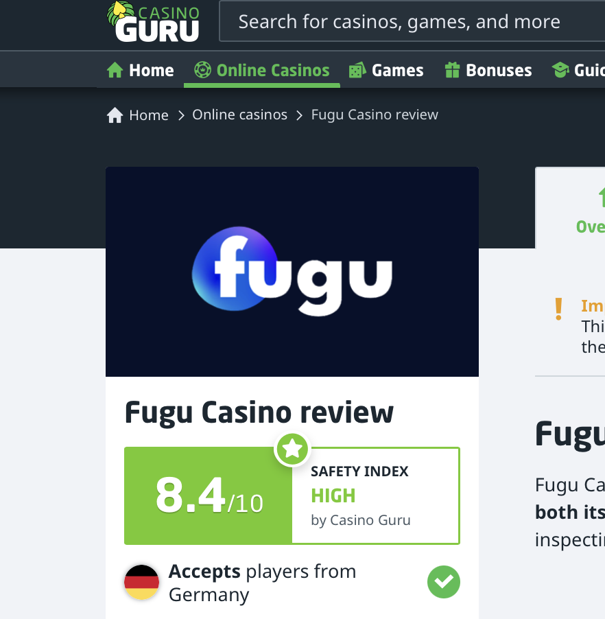 Casino Guru Fugu Casino Testbericht und Bewertung