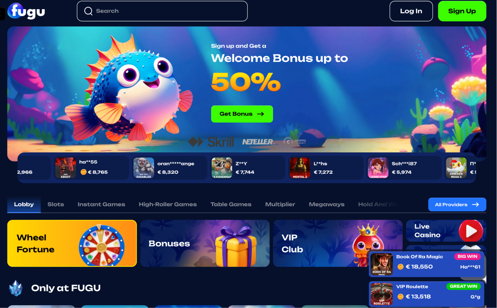 Fugu Casino Lobby Interface