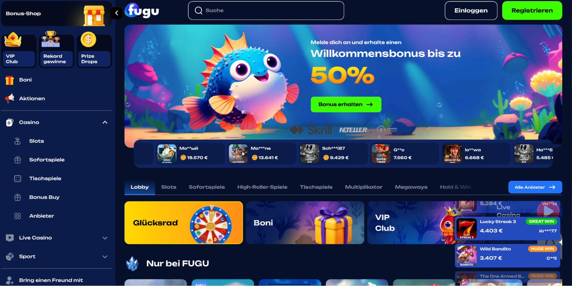 Fugu Casino Lobby Interface